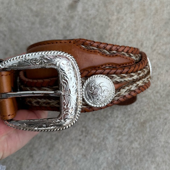 Men’s Authentic Tony Lama Vintage Brown Braided Western Leather Concho Belt 36 - Picture 14 of 16